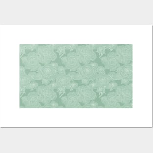 Sage green decorative abstract roses pattern Posters and Art